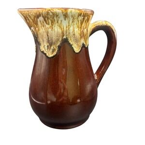 Vintage Roseville RRP Co 6" Brown Pottery Drip Glaze Pitcher USA EUC
